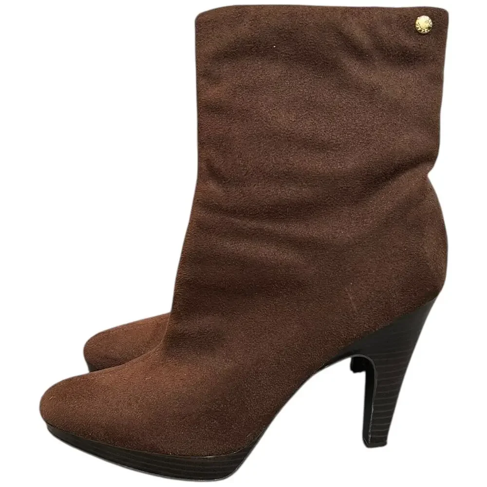 NWOT Isaac Mizrahi for Target Brown Faux Suede Ankle Boots Heels - 8.5